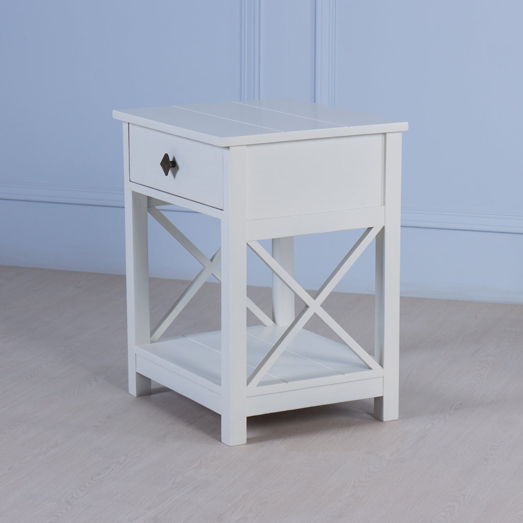 Coastal Bedside Table in White Hex
